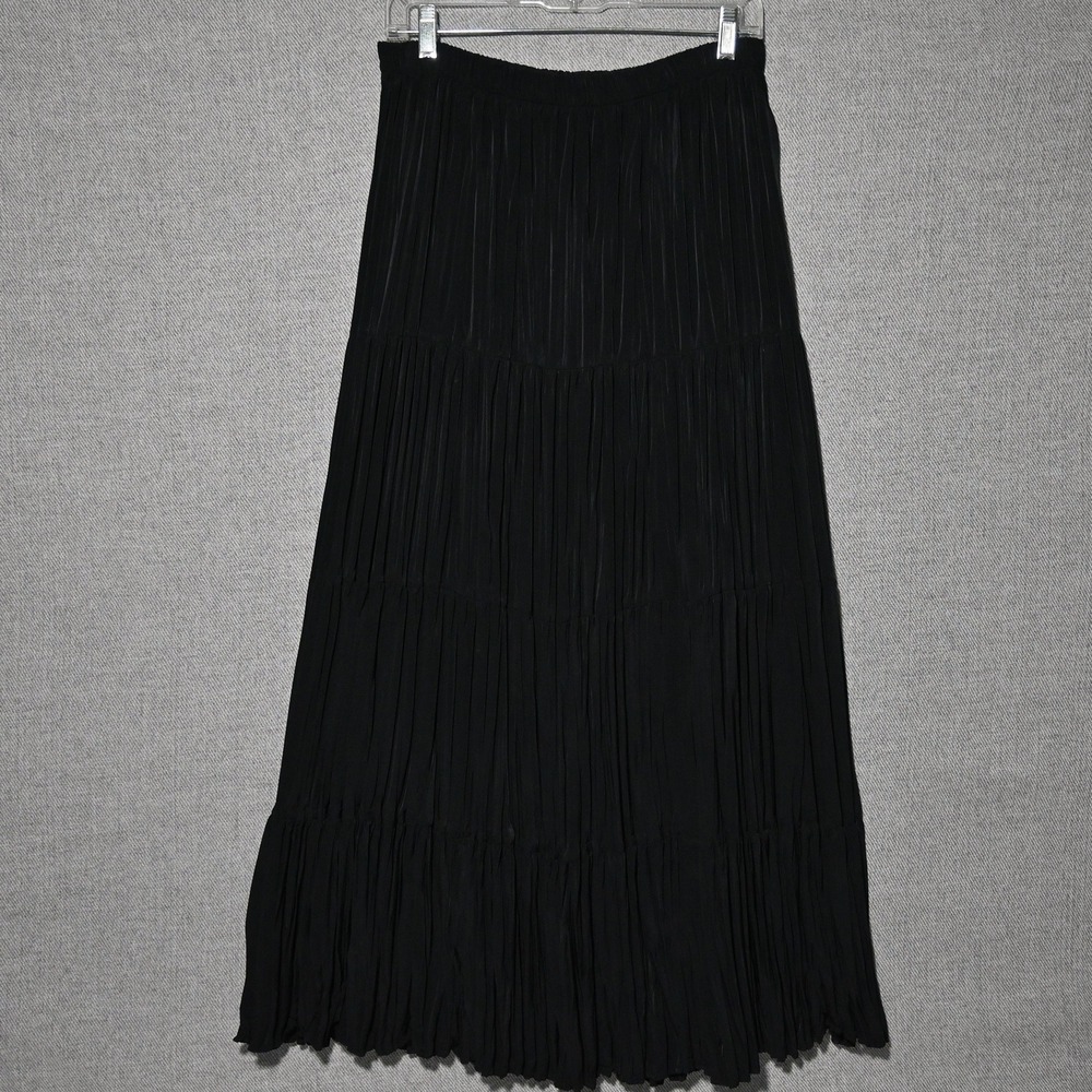 J. Suzette and company Tiered Maxi Skirt Womens Pleated USA Medium Black